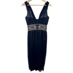 NWT Mandalay Black Silk Silver Beaded Short Midi Evening Gown Dress Women Size 6 Photo 5