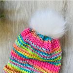 Handmade  Rainbow Knit Beanie Sz OS Photo 5
