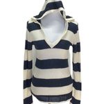 American Rag Women’s Striped Hooded Knit Sweater Navy Sz S Coastal Beachy Preppy Photo 0