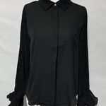 Area Stars New Pleated Puff Sleeve Button Down Blouse Lee Black Size Large Photo 2