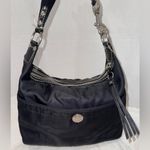 Coach Vintage Hampton 4984 Black Nylon Leather Trim Hobo Bag Purse Teal Interior Photo 1