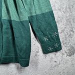 Quacker Factory  Cardigan Sweater Womens M Green Embellished Snowflake Open Front Photo 6