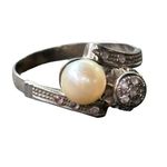 Antique Edwardian Diamond & Pearl Ring Hallmarked Wedding Promise Jewelry Silver Photo 5