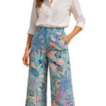 Cynthia Rowley Tropical Leaf Print Cropped Linen Pants Size Large Photo 0