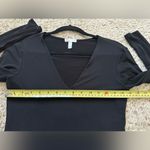 Leith  Black Long Sleeve V-Neck Bodysuit Top With Snap Crotch Women's Size Medium Photo 7