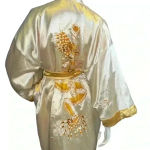 Kimono In Beige And White Silk Reversible One Size Kimono. E28 Gold Photo 3