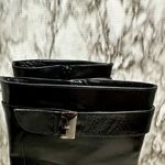 Paloma Women Sz 10 Black Leather Stiletto Heel Boots Square Toe Sexy Whimsygoth Photo 1