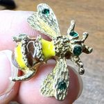 Vintage Womens Enamel Rhinestone and Gold Tone Bee Brooches Set of 2 Photo 6