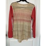 Y2K Peach Lace Long Sleeve Top Large Poof Blouse Striped Shirt L Fall Beige Photo 5