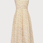 RIHOAS The Yellow V Neck Floral Slit Midi Dress Size L Photo 8