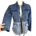 Lucky Brand  Remade Distressed Denim Waisted Trucker Jacket Raw Frayed Hem XS Photo 4
