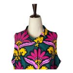 Jude‎ Connally Shirt Women Large Green Purple Floral Jersey Macy Mock Neck Boho Photo 3