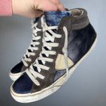 Philippe Model Paris Womens High Top Sneakers Leather Suede Metallic Navy Brown Size 8 Photo 2