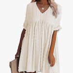 Kirundo White Swiss Dot Chiffon Babydoll Short Sleeve Dress Photo 0