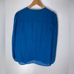 Alice + Olivia  Small Blue Silk Arleene‎ Drape V Neck Blouse Photo 1