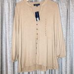 Jones New York NWT Gold Metallic Button Front Cropped Sleeve Shirt Size Medium Photo 0