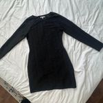 Reformation DEE waffle print sheer long sleeve bodycon mini little black dress L Photo 11