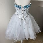 Women’s White Blue Beading Short Cocktail Prom Party Dress Corset Back Size 8 White Photo 1