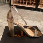 Lulu's Gold Ankle Strap Heels with Platform Sole Size 8.5 Photo 1