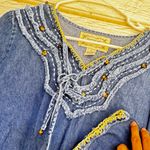 Tantrums Boho Denim Top with Frayed, Stud, Top Stitched Designs Sz M Blue Size M Photo 3