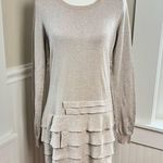BCBGMAXAZRIA  Gold Metallic Tiered Ruffle Sweater Dress Large Holiday Cocktail Photo 0