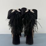 Antonio Melani Janie Black Velvet Rhinestone Bow Feather Platform Dress Sandals Photo 3