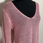 New York And Company red open knit V-neck tunic sweater medium 3/4 sleeves Photo 1