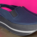 Jil Sander  Navy Blue Canvas Slingback Platform Closed Toe Sandal Sz 39 Photo 0