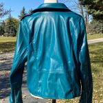 Nine West 2X NWT TEAL~BLUE FAUX Leather Moto Jacket with Asymmetrical Zipper Photo 3