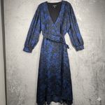 Susan Graver  Occasion Dress 1X Blue Black Floral Wrap Midi Elegant Wedding Guest Photo 1