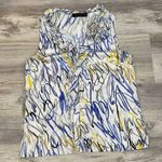 The Limited Sleeveless Ruffled Blouse White with Yellow, Purple & Black Squiggly Photo 4