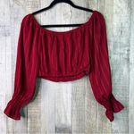 Burgundy Red Size Small Off The Shoulder Crop Top With 3/4 Sleeves Side Zip Photo 1