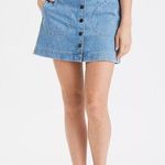 American Eagle Jean Skirt Womens 4 Blue Denim Super High Rise A-Line Button NEW Photo 0