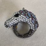 Statement Gunmetal Silver with Crystal Stones Horse Ring Blue Photo 4