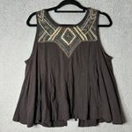 Free People  Top Womens S Gray Embroidered Tank Swing Back Cutout Top Boho‎ Flowy Photo 0