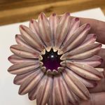 Large Vintage Statement Enameled Metal Flower Brooch Pin Pink Enamel Photo 1