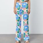 ZARA Pajama Style Floral Printed Trouser Pants Blue Orange High Waist Size XS Photo 1