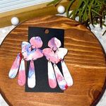 Handmade Patriotic Tie Dye Dangle. Polymer Clay Earrings. Photo 0