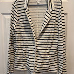 Caslon Women's Striped Knit Blazer Jacket Cream Navy Size L MInimalist Preppy Photo 0