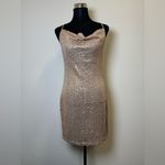 Champagne Sequin Slip Mini Dress size L โ Crisscross Back Gold Size L Photo 5