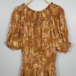 Sabo Skirt  Mini Dress Large Orange Floral Puff Sleeve Smocked Waist Boho‎ Summer Photo 3