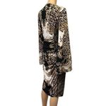 Venus Animal Floral Print Long Sleeve Lace Accent Ruched V Neck Midi Dress M Photo 6