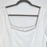 Lulus  White Long Sleeve Romper with Pearl Neckline NWT Size Medium Bridal Romper Photo 3