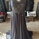 Mori Lee MGNY Madeline Gardner Formal Mother Of The Bride Charcoal Floor Length Bead 8/10 Photo 1