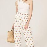 Farm Rio Mixed Flowers Embroidered White Tie Waist Straight Pants Size XS Photo 0