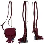 Fossil Emi Red Tassel Leather Saddle Crossbody Bag Color Wine Photo 3