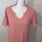 Downeast Women's M Peach Pink V-Neck Waffle Knit Shirt Short Sleeve Photo 1