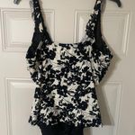 Niptuck Black White Floral Swim top Ruffle Flattering Tummy Control Size 12 Pads Photo 3