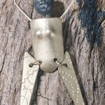 Lena Pin Brooch Woman Heart Tribal Design Vintage Handmade Brass Figurine Signed Gold Photo 0