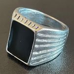 Trendy Black obsidian stone S925 silver ring size 8 Photo 2
